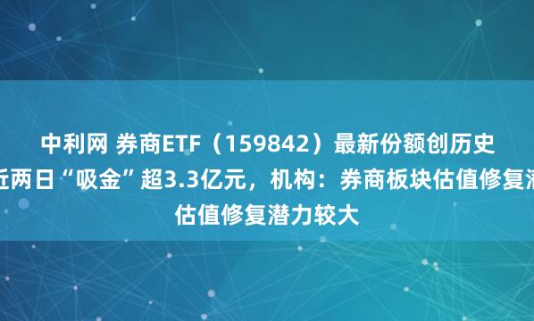 中利网 券商ETF（159842）最新份额创历史新高、近两日“吸金”超3.3亿元，机构：券商板块估值修复潜力较大